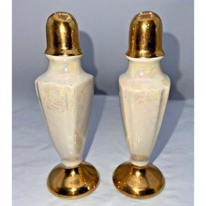 Vintage Lusterware Pearl Glaze Salt & Pepper Shaker Set 6" High